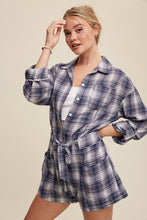 Load image into Gallery viewer, Plaid Long Sleeve Belted Romper