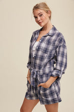 Load image into Gallery viewer, Plaid Long Sleeve Belted Romper