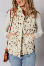 Load image into Gallery viewer, Floral Print Zip Up Quilted Vest