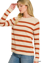 Load image into Gallery viewer, Wool Blend Striped Round Neck Sweater