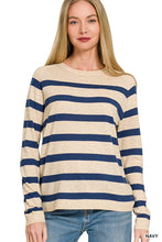 Load image into Gallery viewer, Wool Blend Striped Round Neck Sweater