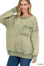 Load image into Gallery viewer, F/terry Acid Wash Raw Edge Front Pocket