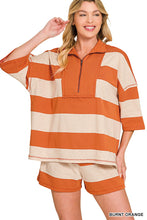 Load image into Gallery viewer, F/terry Striped Half Zip High Neck Top &