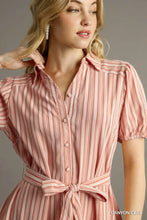 Load image into Gallery viewer, Striped Button-Down Belted Mini Dress