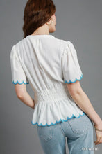 Load image into Gallery viewer, Scalloped Hem Smocked Waist Blouse