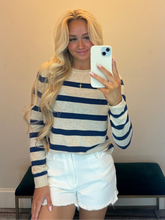 Load image into Gallery viewer, Wool Blend Striped Round Neck Sweater