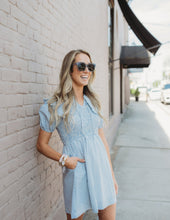 Load image into Gallery viewer, Striped Smocked Mini Dress with Oversize