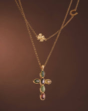 Load image into Gallery viewer, GREEN AGATE CROSS NECKLACE | Gold Coated