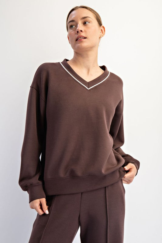 Scuba Piping V Neck Top