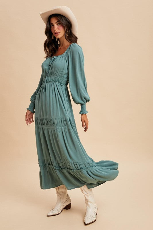 Gathered Square Neck Maxi Dress