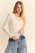 Load image into Gallery viewer, RIBBON EMBROIDERED LONG SLEEVE MESH TOP
