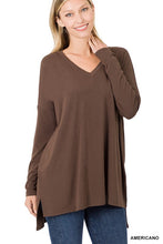 Load image into Gallery viewer, DOLMAN LONG SLEEVE V-NECK SIDE SLIT HI-LOW TOP
