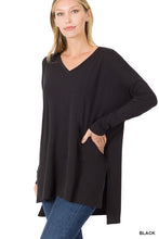 Load image into Gallery viewer, DOLMAN LONG SLEEVE V-NECK SIDE SLIT HI-LOW TOP
