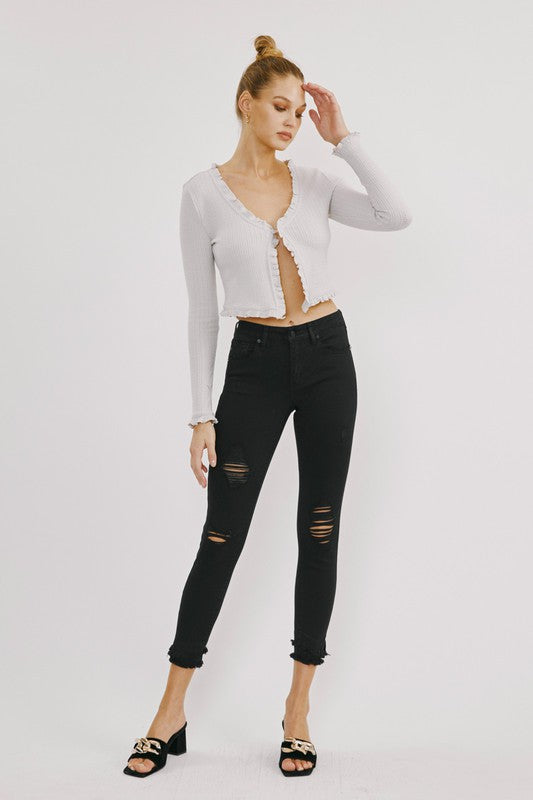 Mid Rise Hem Detail Ankle Skinny