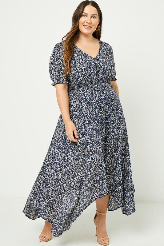Plus Floral Ruched Waist Maxi Dress