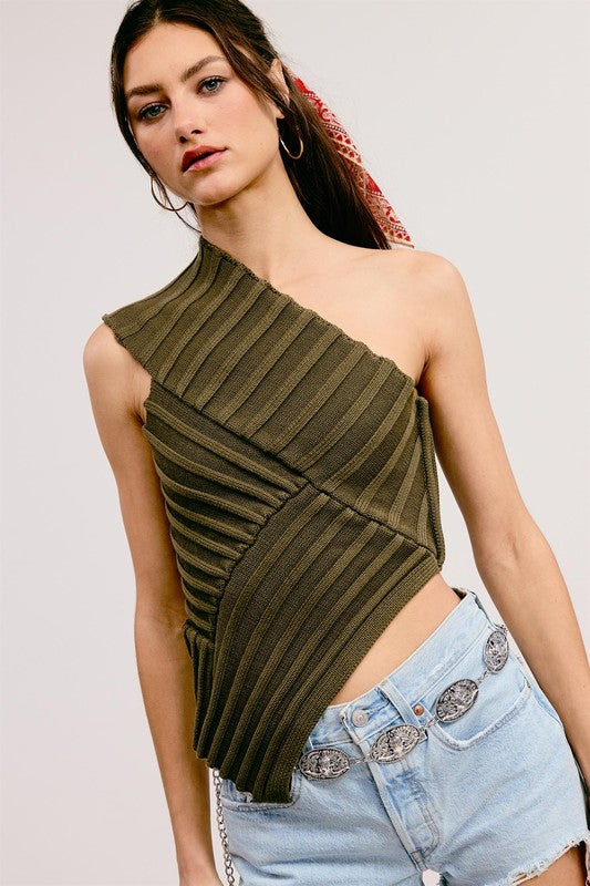 One-shoulder Asymmetrical Ribbed Knit To