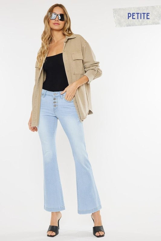 PETITE MID RISE FLARE JEANS