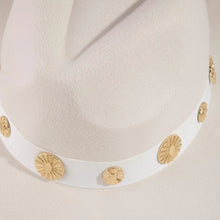 Load image into Gallery viewer, Gold Sun Concho Band Wide Brim Felt Hat

