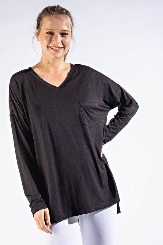 BASIC LONG SLEEVE TOP WITH POCKET