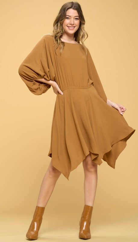 Solid Woven Boat Neckline Dress
