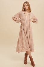 Load image into Gallery viewer, Embroidered V Neck Peasant Dress
