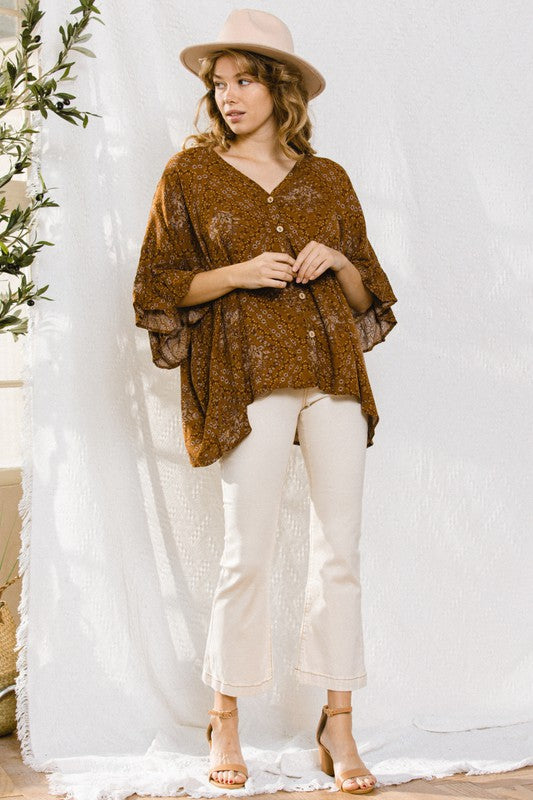 Ethnic Print Oversized Blouse