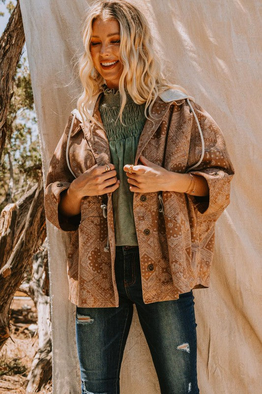 Paisley Printed Distressed Button-down J