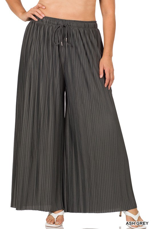 PLUS WOVEN PLEATED WIDE LEG PANTS WITH L