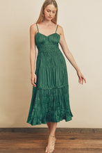 Load image into Gallery viewer, Pleated Satin Tiered Midi Dress
