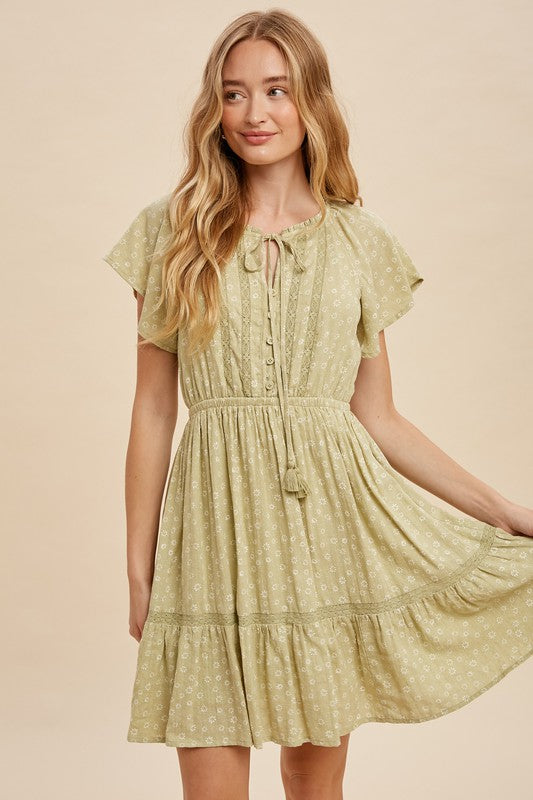 Floral Tassel Tie Neck Mini Dress