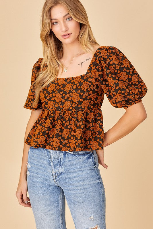 FLORAL SQUARE NECK TOP