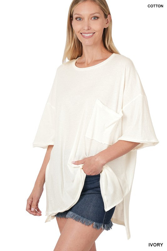 OVERSIZED FRONT POCKET RAW EDGE TOP