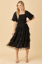Load image into Gallery viewer, SQUARE NECK TIERED MIDI DRESS WITH RUFFLE
