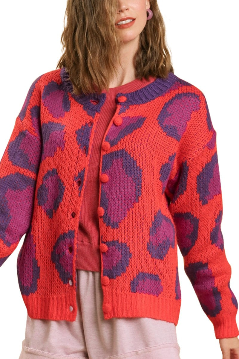 Animal Print Button Front Cardigan