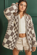Load image into Gallery viewer, MIXED CHECK PATTERN LOOSE FIT CHUNKY CARDIGAN
