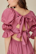 Load image into Gallery viewer, DOUBLE PUFF SLEEVE TIE UP BACK TIERED DRESS
