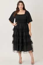 Load image into Gallery viewer, PLUS TIERED MIDI DRESS WITH RUFFLE HEM DETAIL
