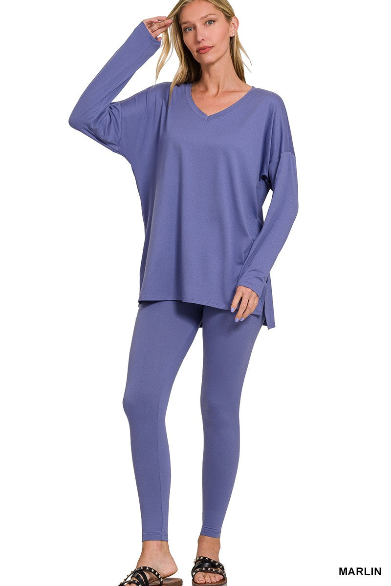 BRUSHED DTY MICROFIBER LOUNGEWEAR SET