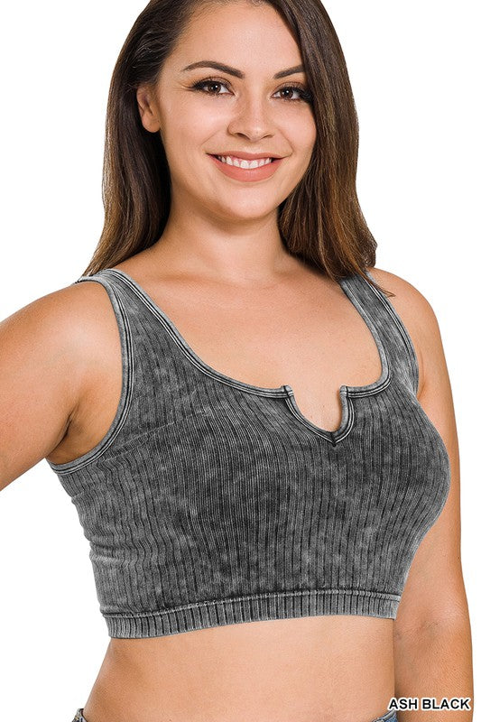 WASHED RIBBED CROPPED KEYHOLE CUTOUT TANK