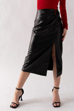 Load image into Gallery viewer, VEGAN LEATHER SLIT HORSESHOE BUCKLE LONG SKIRT
