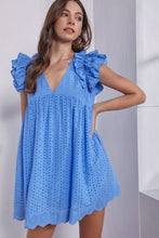 Load image into Gallery viewer, V Neck Emb Ruffle Romper Dress
