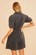 Load image into Gallery viewer, Plus Button Up Mini Dress w Puff Sleeve
