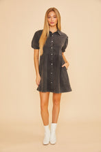 Load image into Gallery viewer, Plus Button Up Mini Dress w Puff Sleeve
