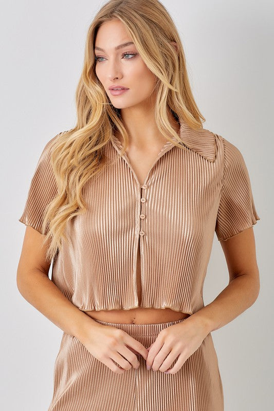 Plus Pleated Button Up Top with Ruffle Collar (part of a set)