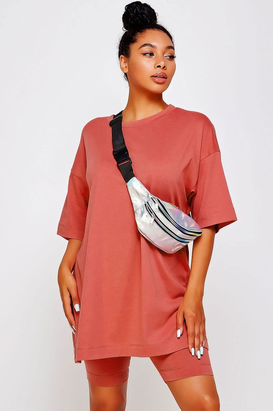Short Sleeve Oversized Top and Biker Shorts.
