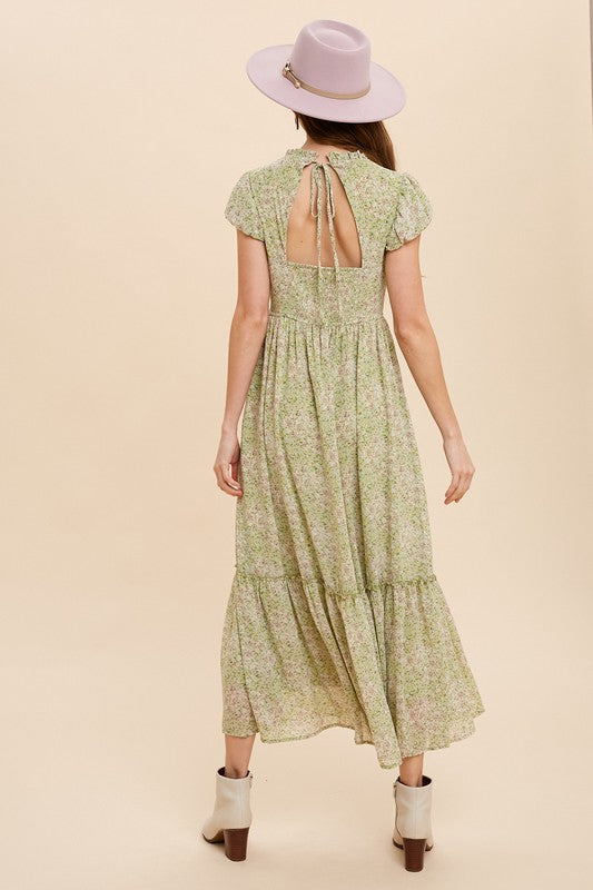 Floral High Neck Midi Dress