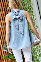 Load image into Gallery viewer, Ruffle Neck Sleeveless Washed Denim Top
