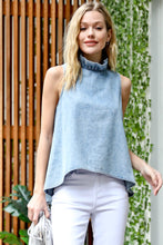 Load image into Gallery viewer, Ruffle Neck Sleeveless Washed Denim Top
