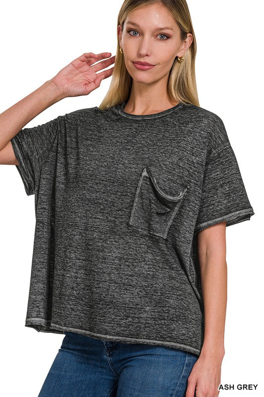 OVERSIZED WASHED MELANGE BURNOUT RAW EDGE TEE