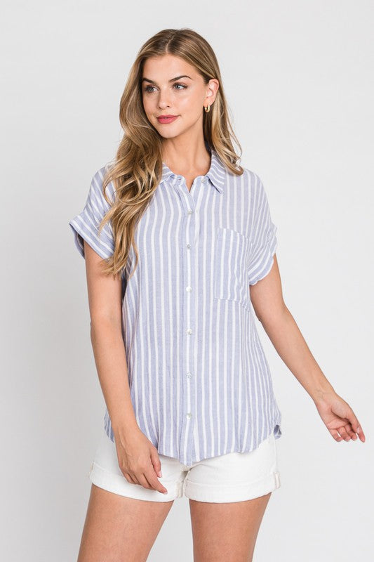 Stripe Linen Short sleeve top.